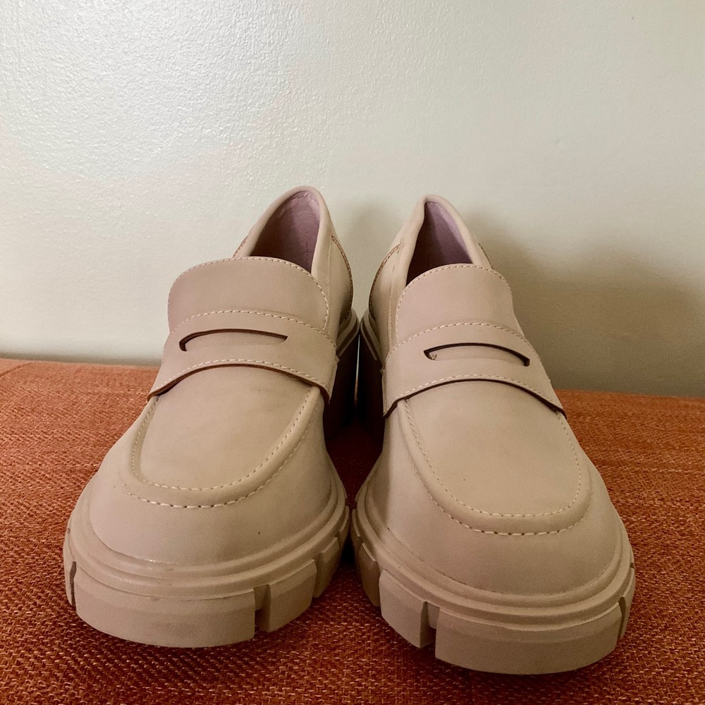 NWOT‎ Sincerely Jules Shoes Beige Chunky Platform Penny Loafers Block Heel 7.5 - Picture 5 of 14